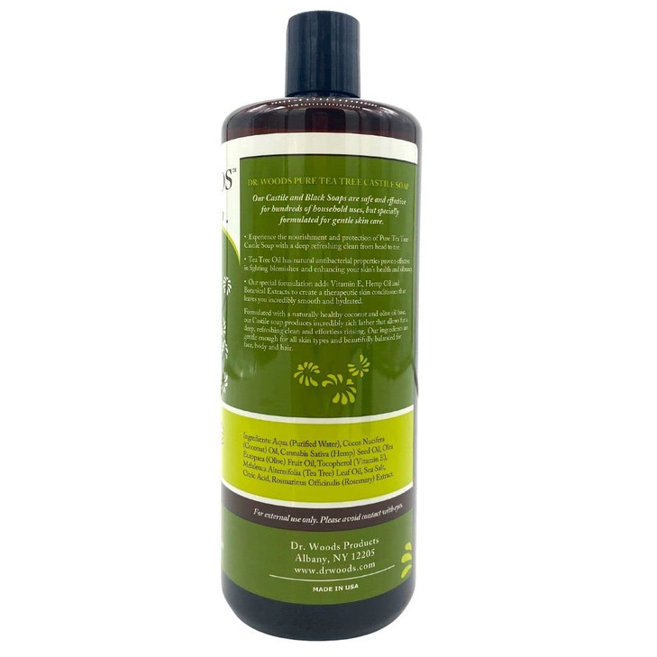 Dr. Woods Pure Tea Tree Liquid Castile Soap - Natural Castile Soap for Body, Hands, and Face with Vitamin E and Hemp Oil, for Men and Women - 32 Fl O