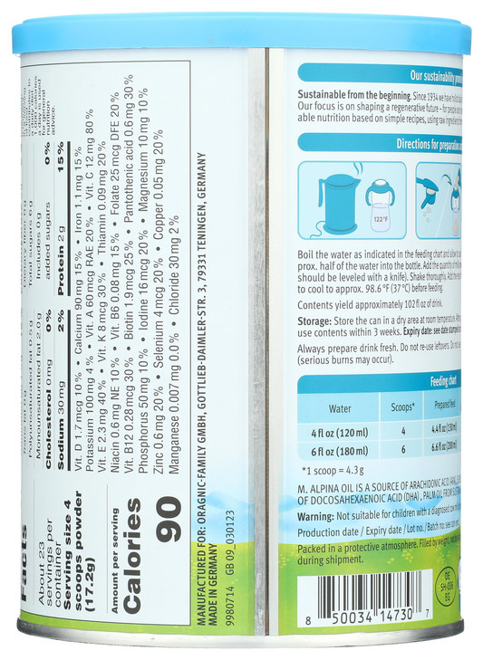 Holle Organic Toddler Milk Drink  Non-GMO, Clean Label Certified, Gentle European Formula with Omega-3 & Vitamins for Kids 12-36 Months, 14 oz