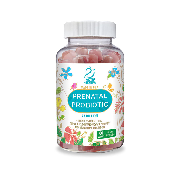 ACTIF Prenatal Probiotic Maximum Strength with 75 Billion CFU and 20 Strains, Immunity and Gut Support, Zero Nausea Formula - Made in The USA, 60 Gum
