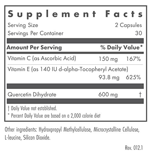 NutriCology Quercetin 300 - Supports Mast Cell and Histamine Response - Includes Vitamin C - Delivers 300 mg Quercetin Per Capsule - Vegetarian & Hyp