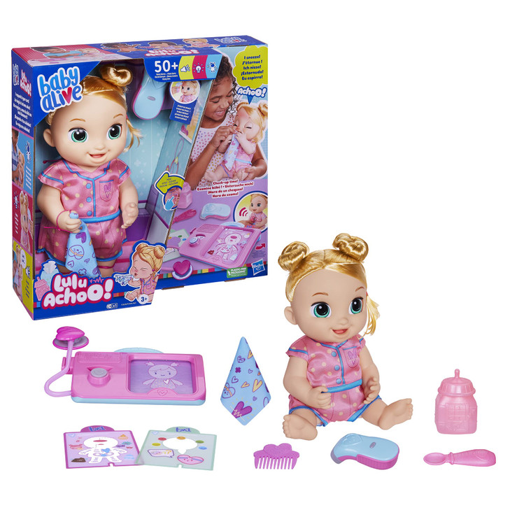 Baby Alive Lulu Achoo Doll, 12-Inch Interactive Doctor Play Toy with Lights, Sounds, Movements and Tools, Kids Ages 3 and Up, Blonde Hair
