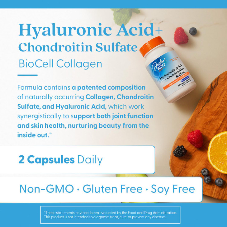 Doctor's Best Hyaluronic Acid with Chondroitin Sulfate, Featuring BioCell Collagen, Non-GMO, Gluten Free, Soy Free, Joint Support, 180 Count (Pack of