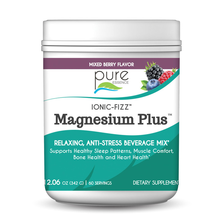 Pure Essence Labs Ionic Fizz Magnesium Plus, Anti-Stress Supplement Drink Powder, Gluten Free and Non-GMO Magnesium Powder (Mixed Berry, 12.06 Ounce