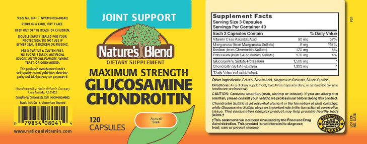 Glucosamine Chondroitin Maximum Strength 120 Capsules by Nature's Blend