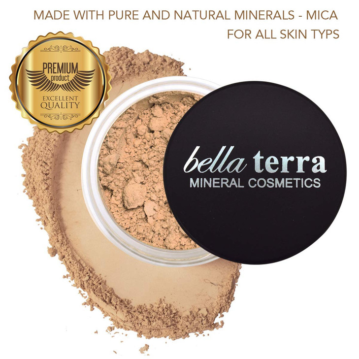 BellaTerra Cosmetics Mineral Powder Foundation  Nutmeg | Medium-Deep Warm Shade | Buildable Matte Mineral Coverage for a Smooth, Natural-Looking Fin