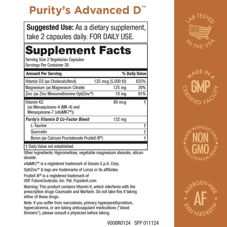 Purity Products Dr. Cannell's Advanced D from Vitamin D3 Super Formula - Packed with Vitamin D, Vitamin K2, Zinc, Magnesium Citrate, Boron and Taurin