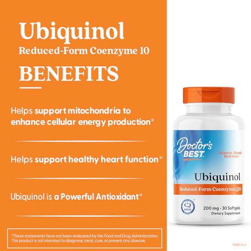 Doctors Best Ubiquinol, Reduced-Form Coenzyme Q1, 200 mg, Non-GMO, Gluten Free, Soy Free 30 Softgels