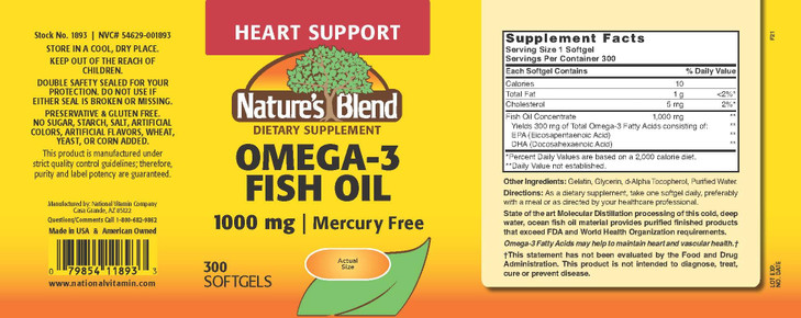 Nature's Blend Omega-3 Fish Oil, 1000 mg 300 Softgels