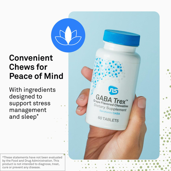 NeuroScience GABA Trex - Chewable GABA & L-Theanine Supplement and Calm Aid for Rest, Relaxation and Stress Support - Vegan Sleep Aid Tablets - Grape
