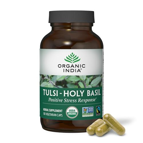 ORGANIC INDIA Tulsi Herbal Supplement - Holy Basil, Immune Support, Adaptogen, Supports Healthy Stress Response, Vegan, Gluten-Free, Kosher, USDA Cer