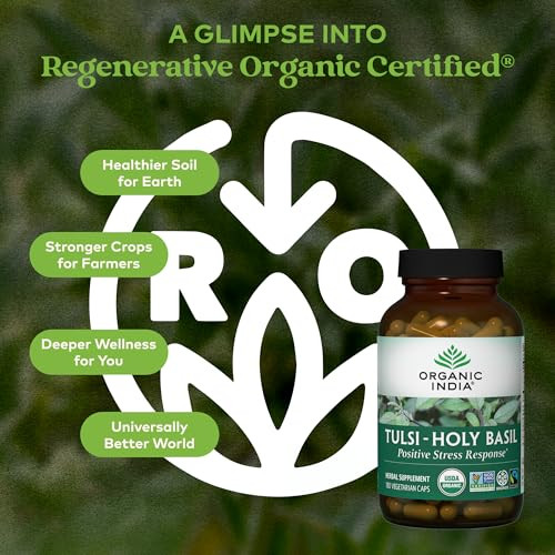 ORGANIC INDIA Tulsi Herbal Supplement - Holy Basil, Immune Support, Adaptogen, Supports Healthy Stress Response, Vegan, Gluten-Free, Kosher, USDA Cer