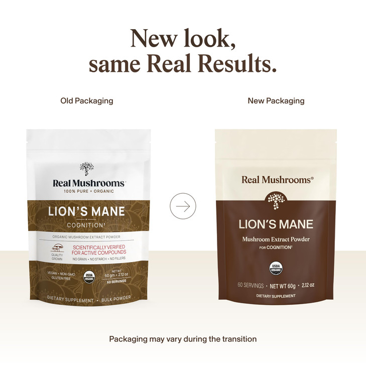 Real Mushrooms Lions Mane Mushroom Supplement - Organic Lions Mane Extract Powder for Overall Wellness with Adaptogens  Functional Vegan, Non-GMO Bl