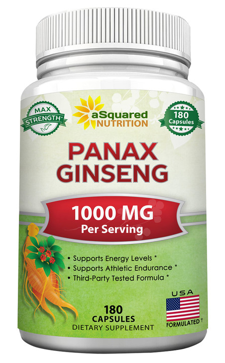 aSquared Nutrition Red Korean Panax Ginseng (1000mg Max Strength) 180 Capsules Root Extract Complex, Asian Powder Supplement, High Dosage Ginsenoside