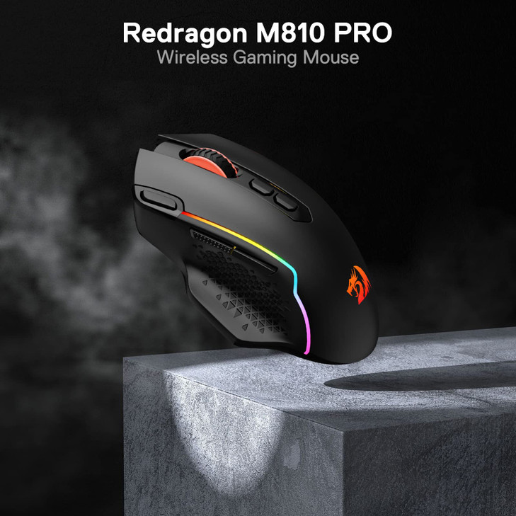 Redragon M810 Pro Wireless Gaming Mouse, 10000 DPI Wired/Wireless Gamer Mouse w/Rapid Fire Key, 8 Macro Buttons, 45-Hour Reliable Power Capacity and