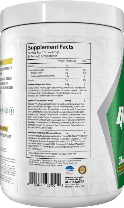 Alpha Supps - Alpha Greens Supplement | Fruit & Vegetable Superfood Powder | Over 40 Natural Plant Based Ingredients | Prebiotic & Probiotic Digestiv