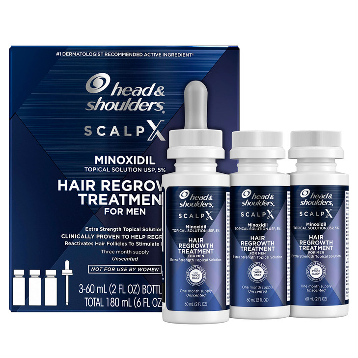 Head & Shoulders Scalp X 5% Minoxidil Hair Regrowth 2x Daily Leave-On Treatment for Men's Thinning Hair & Hair Loss, 3-Month Supply, 2 Fl Oz Each, (S