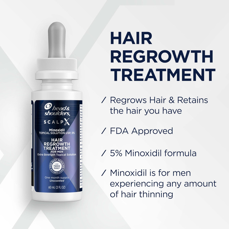 Head & Shoulders Scalp X 5% Minoxidil Hair Regrowth 2x Daily Leave-On Treatment for Men's Thinning Hair & Hair Loss, 3-Month Supply, 2 Fl Oz Each, (S