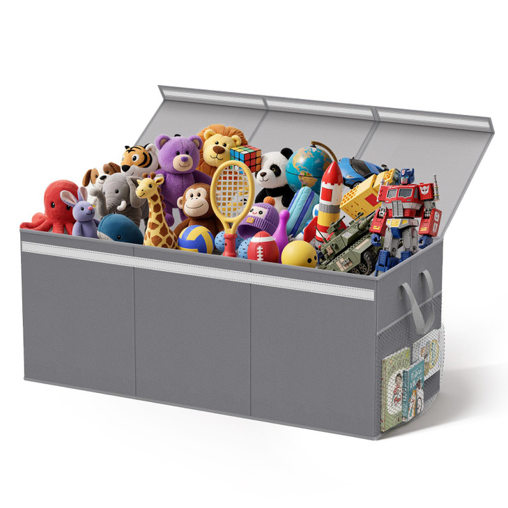 Lewondr Extra Large Toy Chest Storage Bin with Lids, 40"*16"*16" Collapsible Sturdy Toy Chest Storage Box for Boys, Girls, 3 Removable Dividers for L