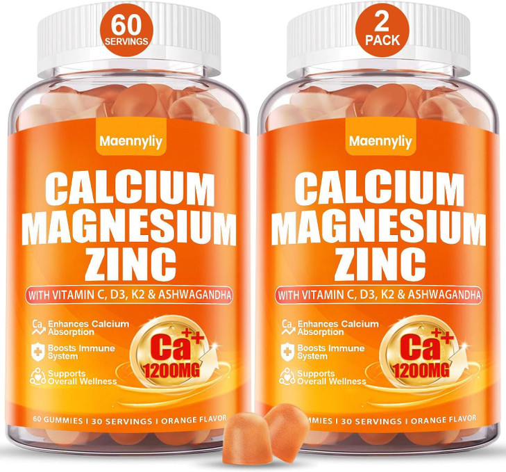 Calcium 1200 mg with Vitamin D3 Gummies for Adults - Calcium Citrate with Vitamin D3 K2, Magnesium, Zinc, Boron, Copper and Ashwagandha - Extra Absor
