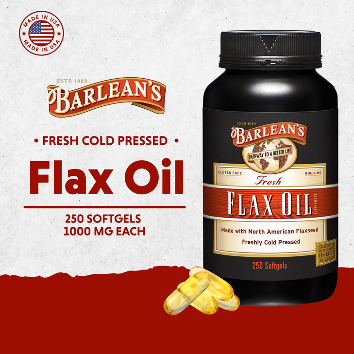 Barlean's Omega 3 6 9 Flaxseed Oil Supplements, Cold-Pressed Flax Seed Supplement Softgels with 1650 mg ALA Fatty Acids, 250 Count