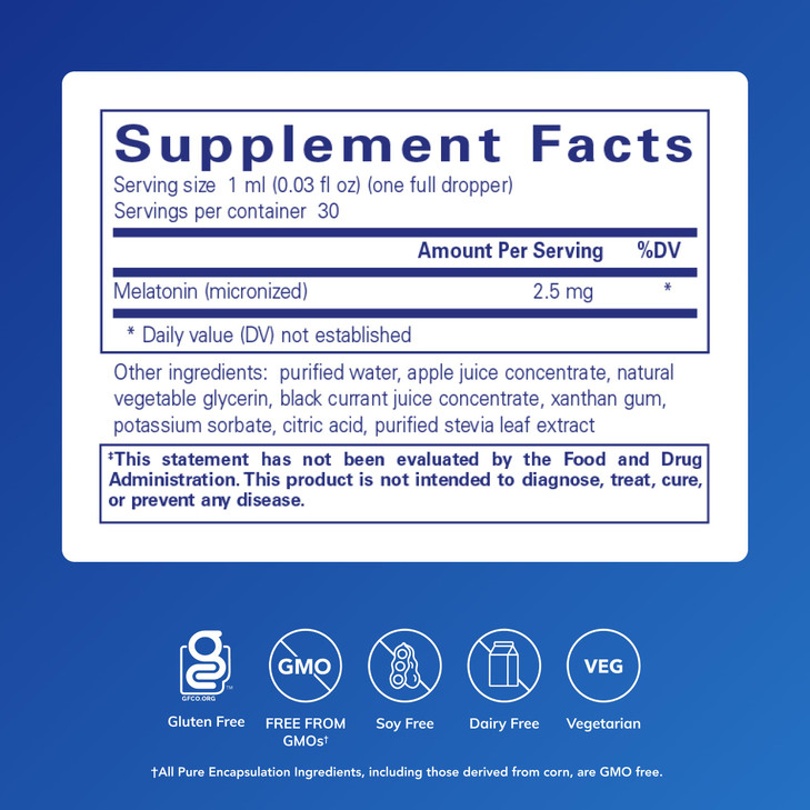 Pure Encapsulations Melatonin Liquid | Hypoallergenic Supplement Supports The Body's Natural Sleep Cycle | 1 fl. oz.