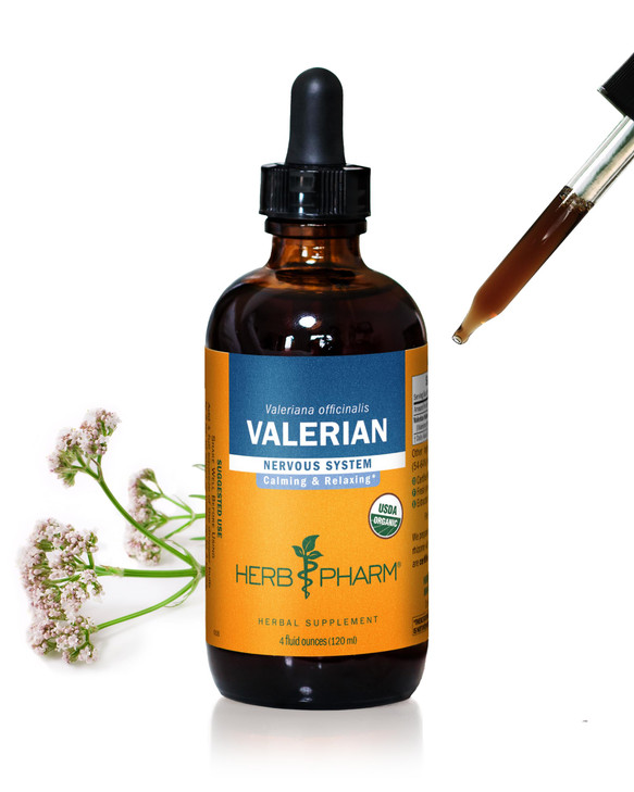 Herb Pharm Certified Organic Valerian Root Liquid Extract for Relaxation and Restful Sleep, Organic Cane Alcohol, 4 Ounce
