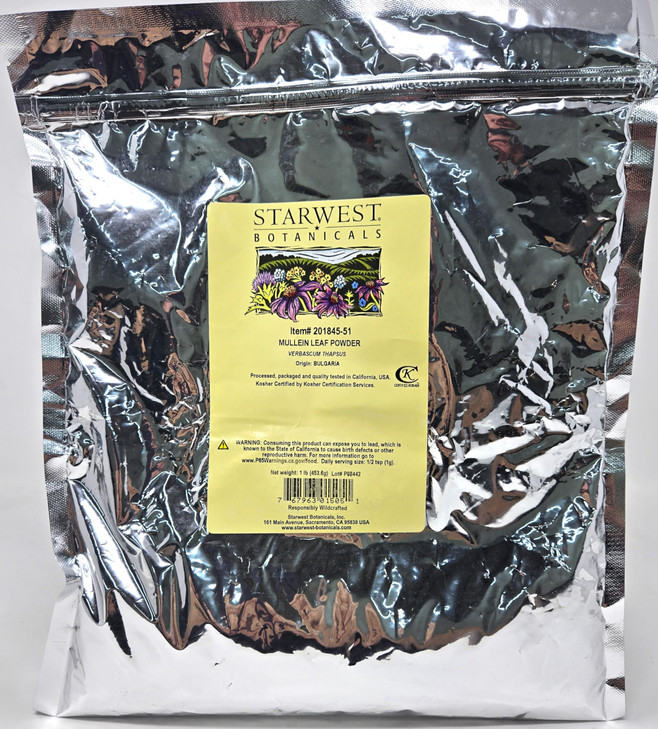 Mullein Leaf Powder Wildcrafted - Verbascum thapsus, 1 lb,(Starwest Botanicals)