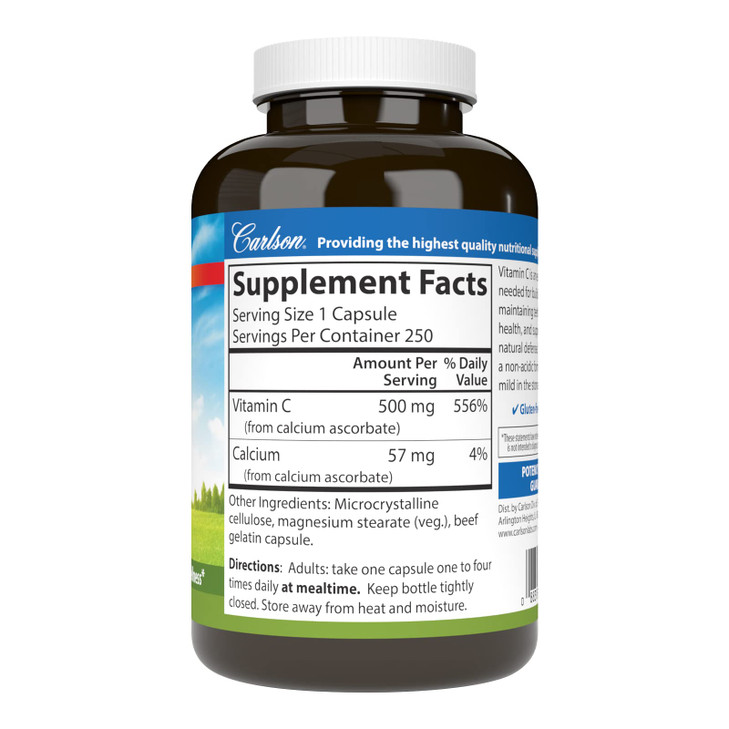 Carlson - Mild-C, 500 mg Buffered Vitamin C, Immune Support & Optimal Wellness, Antioxidant, 250 capsules