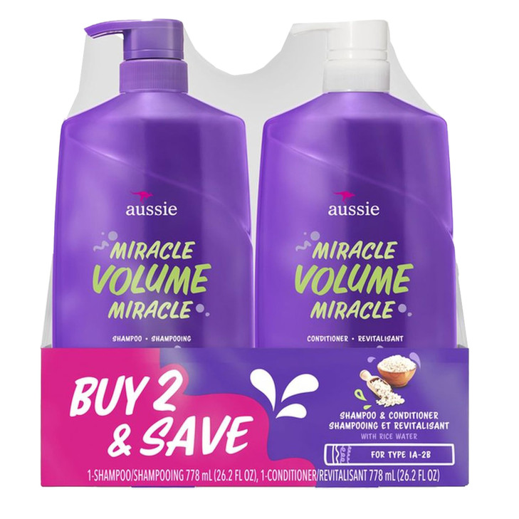 Aussie Miracle Volume With Bamboo & Kakadu Plum, Paraben Free Shampoo & Conditioner, 26.2 Fl Oz Dual Pack, 52.4 Fl Oz (Pack Of 2)