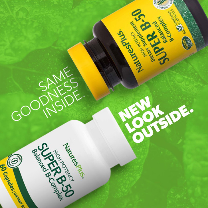 NaturesPlus Super B-50 Balanced B-Complex - 180 Capsules - Vegan, Gluten Free - 180 Servings