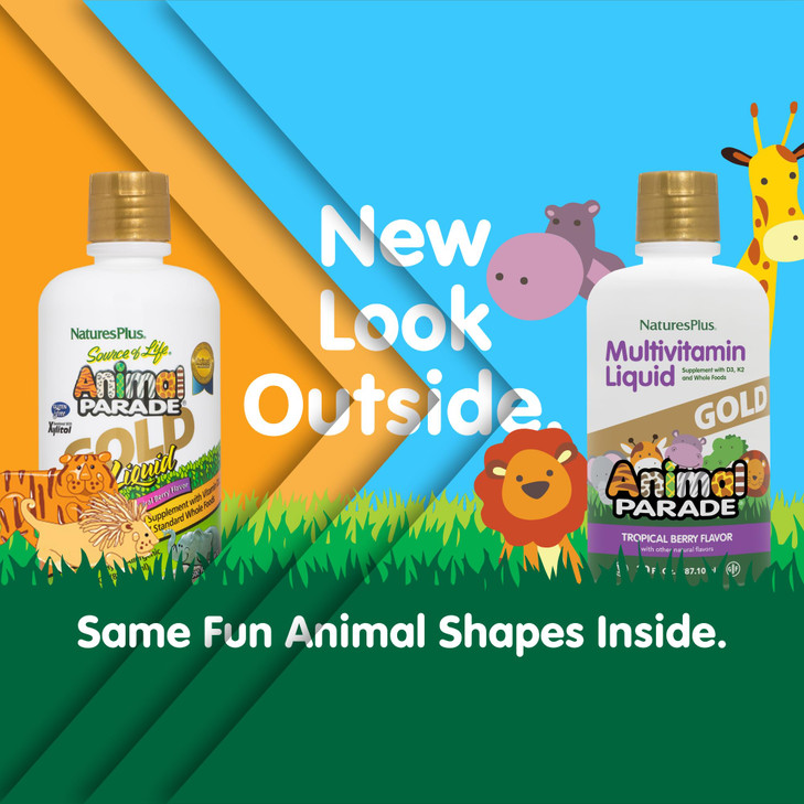NaturesPlus Animal Parade Source of Life Gold Children's Liquid Multivitamin, 30 OZ - Natural Tropical Berry Flavor - Immune Support Supplement - Org