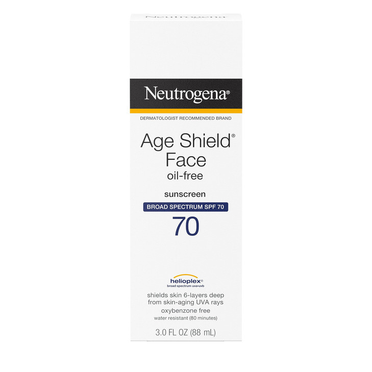 Neutrogena Age Shield Face Oil-Free Sunscreen Lotion with Broad Spectrum SPF 70, Non-Comedogenic Moisturizing Sunscreen to Help Prevent Signs of Agin
