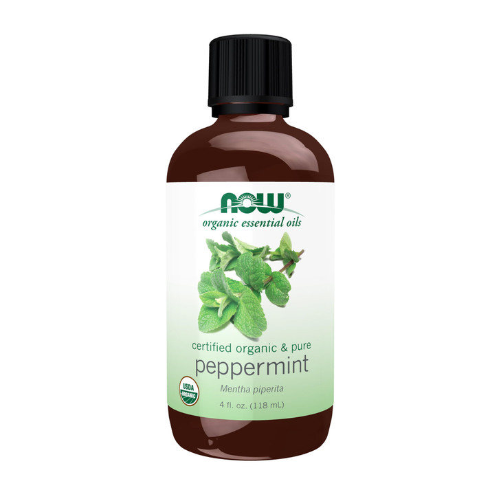 NOW Essential Oils, Organic Peppermint Oil, Invigorating Aromatherapy Scent, Steam Distilled, 100% Pure, Vegan, Child Resistant Cap, 4-Ounce