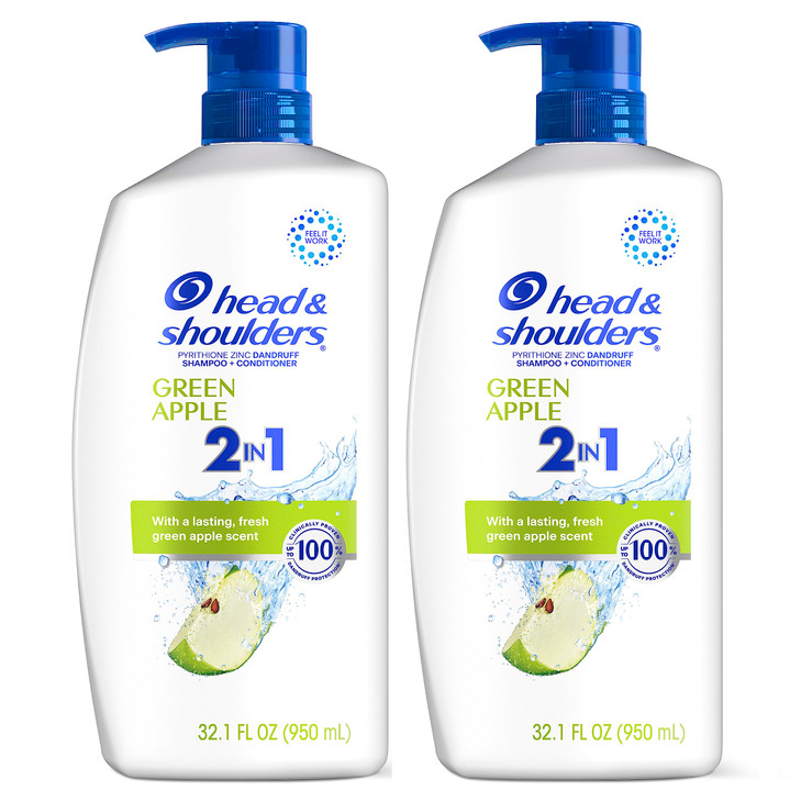 Head & Shoulders Anti-Dandruff Shampoo and Conditioner, Green Apple 2-in-1 Twin Pack, 1% Pyrithione Zinc, Flake Control, Green Apple Scent, Clean Sca