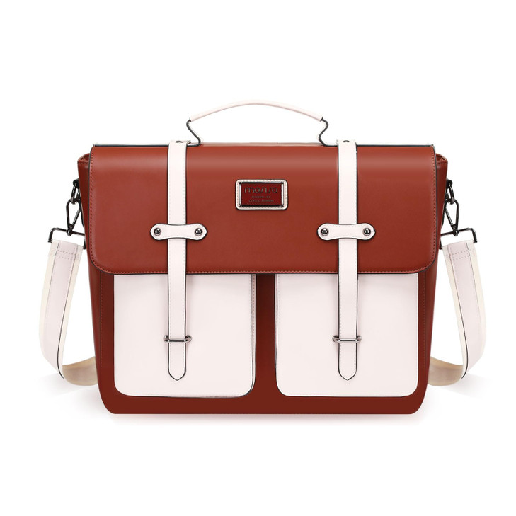 MOSISO Laptop Bag for Women, 15-15.6 inch Laptop Backpack Messenger Shoulder Bag with Front 2 Pockets for Business, Travel, Work, Office, Brown