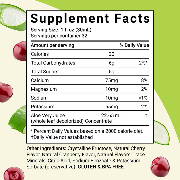 Aloe Life - Whole Leaf Aloe Vera Juice, Certified Organic, Gluten-Free (Cherry Berry, 32 oz)