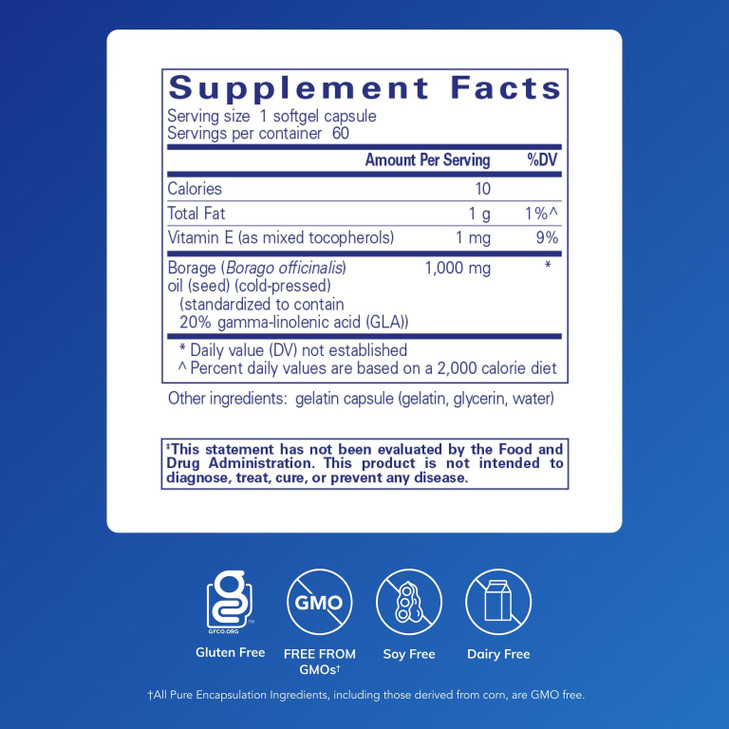 Pure Encapsulations Borage Oil | Hypoallergenic Dietary Supplement | 60 Softgel Capsules