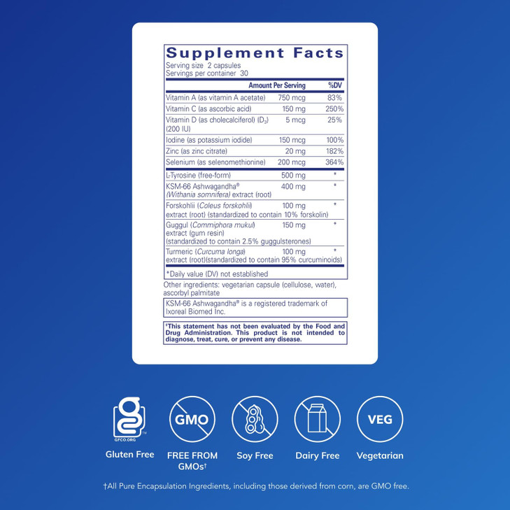 Pure Encapsulations Thyroid Support Complex - Supports Thyroid Health* - Antioxidant Infusion - with Ashwagandha & Iodine - Non-GMO & Vegetarian - 60