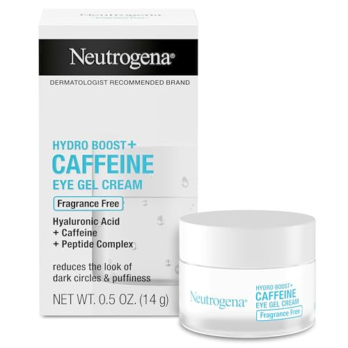 Neutrogena Hydro Boost + Eye Cream for Dark Circles & Puffiness, Under Eye Cream with Caffeine, Hyaluronic Acid and Peptides, Fragrance Free, 0.5 oz