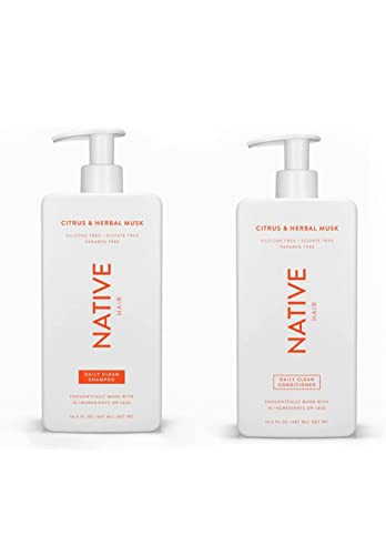 Native Citrus Herbal Musk Shampoo and Conditioner Set - Sulfate, Paraben, Dye Free, 16.5 oz (2 units, 33 Fl Oz) - Daily Cleansing, Moisturizing, Revi
