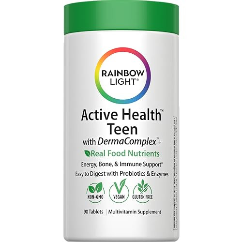 Rainbow Light Multivitamin for Teens, Vitamin C, Zinc, & B Complex, Supports Brain Health, Nerve Function, and a Strong Immune System, Gluten Free, V