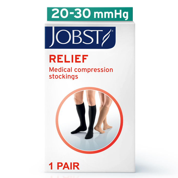 JOBST Relief Knee High Graduated Compression Socks, 20-30 mmHg - Comfortable Unisex Design - Closed Toe, Beige, X-Large Full Calf