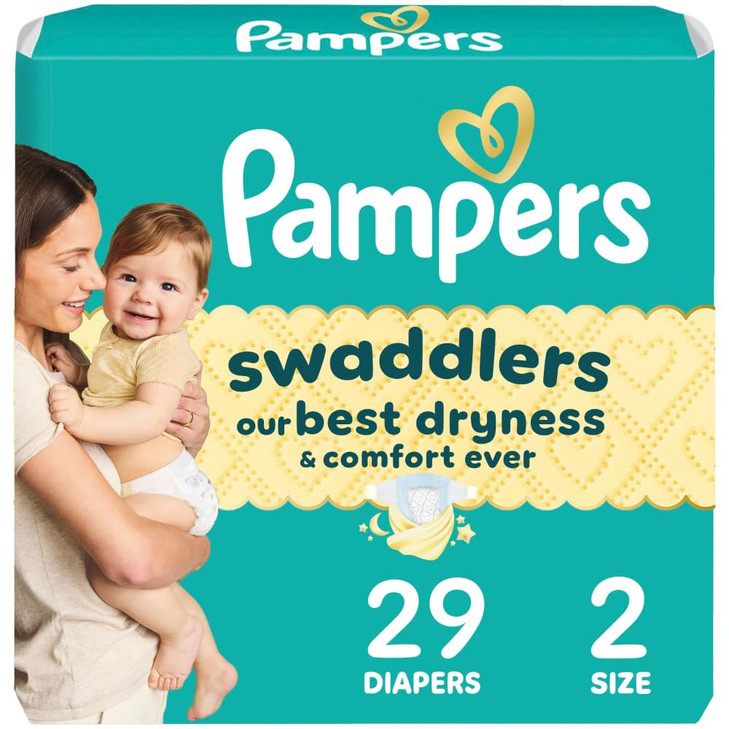 Pampers Swaddlers Diapers, Size 2 (10-22 lbs), 29 Count, Absorbent, Keeps Baby Dry and Comfortable, Skin Safe Disposable Baby Diaper (Packaging May V
