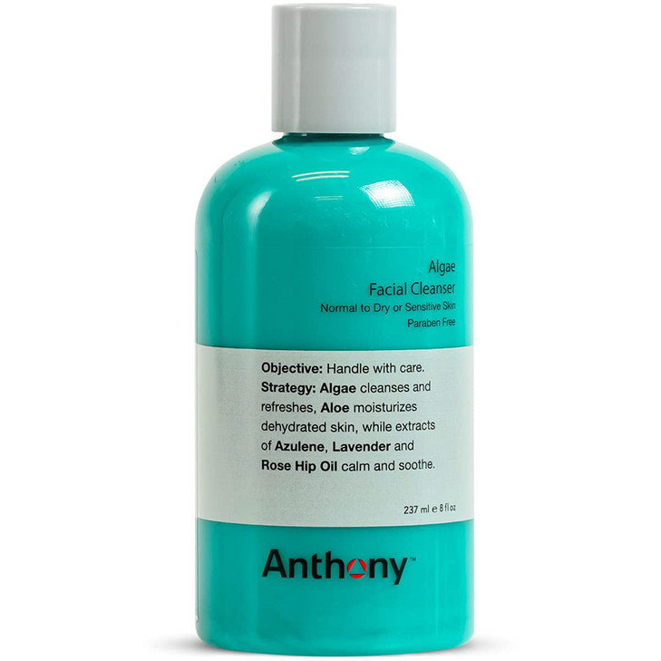Anthony Algae Facial Cleanser, 8 Fl Oz. Contains Algae, Aloe Vera, Azulene, Lavender and Rose Hip Oil, Cleanses and Refreshes, Moisturizes and Hydrat