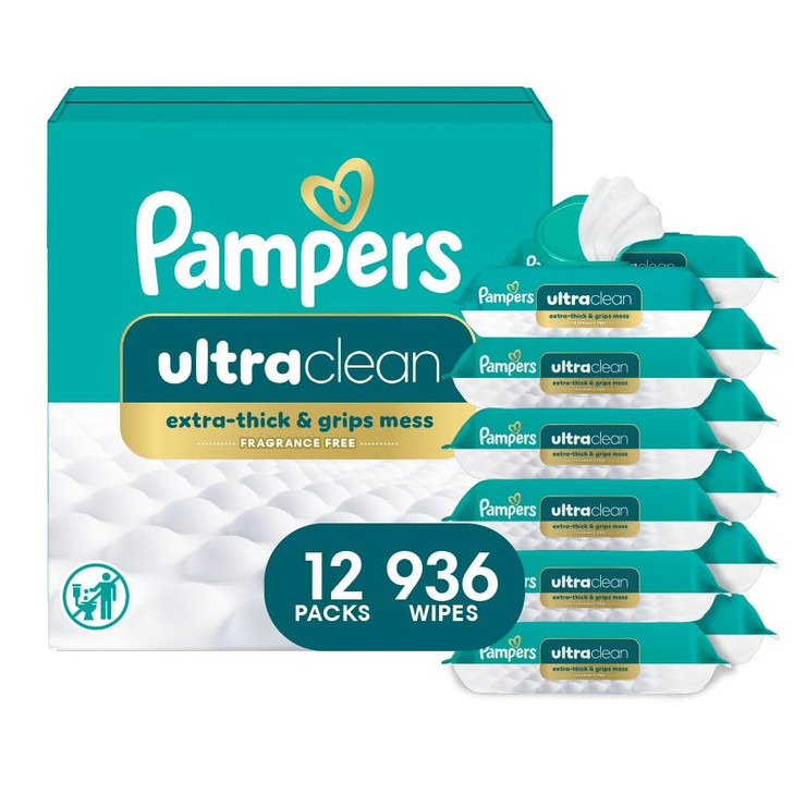 Pampers Ultra Clean Baby Wipes (Previously 'Free & Gentle'), 99% Water, Hypoallergenic, Unscented, 100% Plant Based, Plastic-Free, 936 Baby Wipes Tot