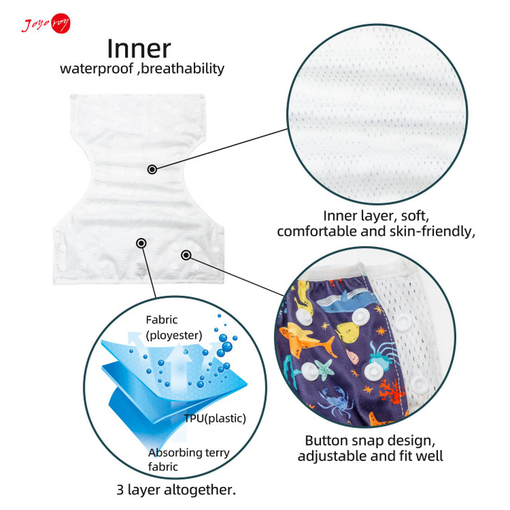Joyo roy Reusable Swim Diapers 2pcs Snap One Size 4 Swim Diapers Size 6 Toddler Swimming Diaper Size 4 Easy-Wash Waterpeoof Reusable Baby Swim Diaper
