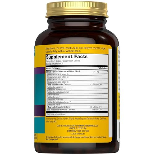 Renew Life Probiotic Colon Care Probiotic Capsules, Daily Supplement Offers Colon Support, L. Rhamnosus GG, Dairy, Soy and gluten-free, 80 Billion CF