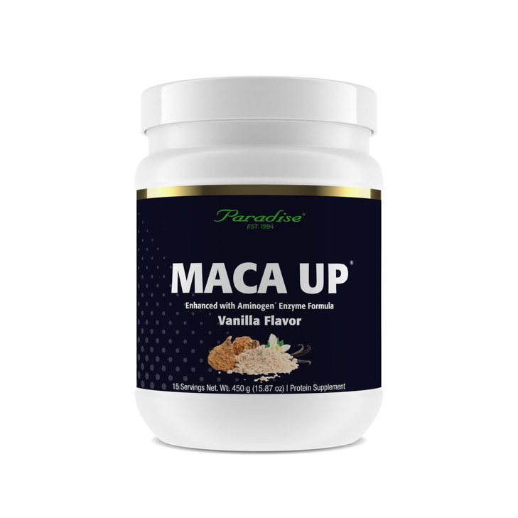 Paradise Herbs Maca Up Vanilla Vegan Protein Powder, Organic Pea & Brown Rice, Maca Root, Aminogen Digestive Enzyme Blend, Nutrim Oat Bran Fiber, 15