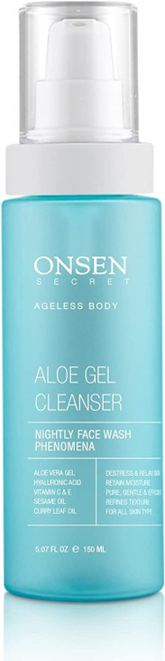 Onsen Secret Japanese Aloe Vera Face Wash - Premium Nightly Facial Cleanser for Makeup Removal, Heals Dry & Sensitive Skin, Hyaluronic Acid, Curry Le