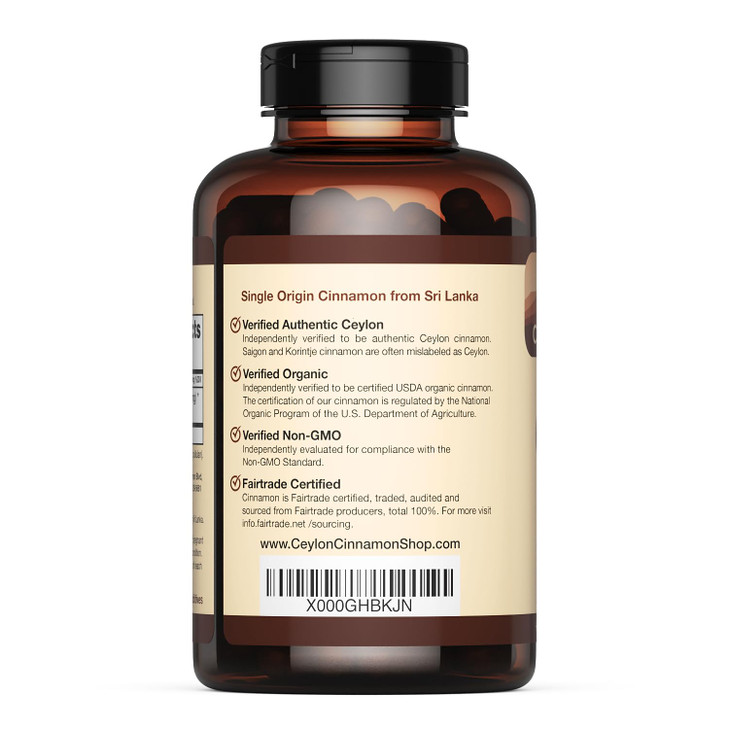 Ceylon Cinnamon Shop Organic Ceylon Cinnamon (100% Certified) Supplement, 180 Capsules, 3 Month Supply